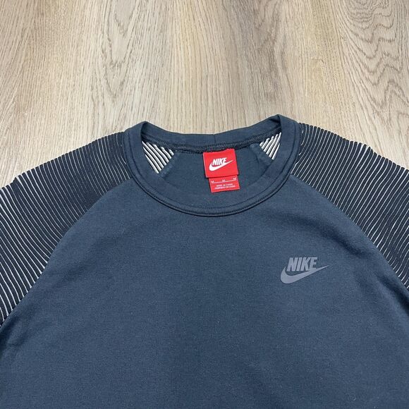 Nike Sweatshirt Womens Medium Black Striped Sleeve Side Zip Pullover Crewneck - Picture 2 of 12